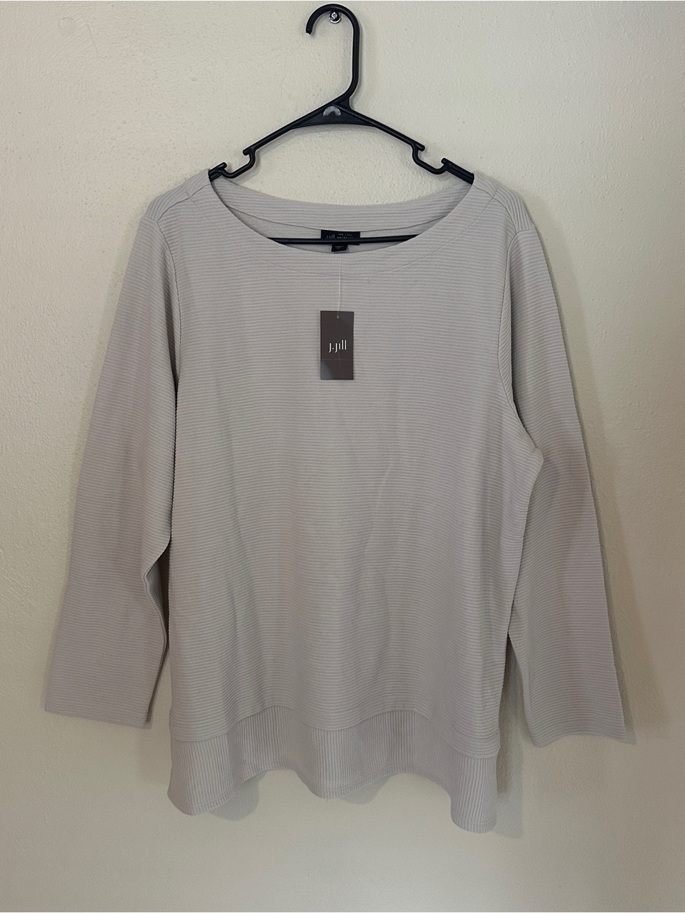 J. Jill Light Gray Ribbed Knit Boatneck Pullover